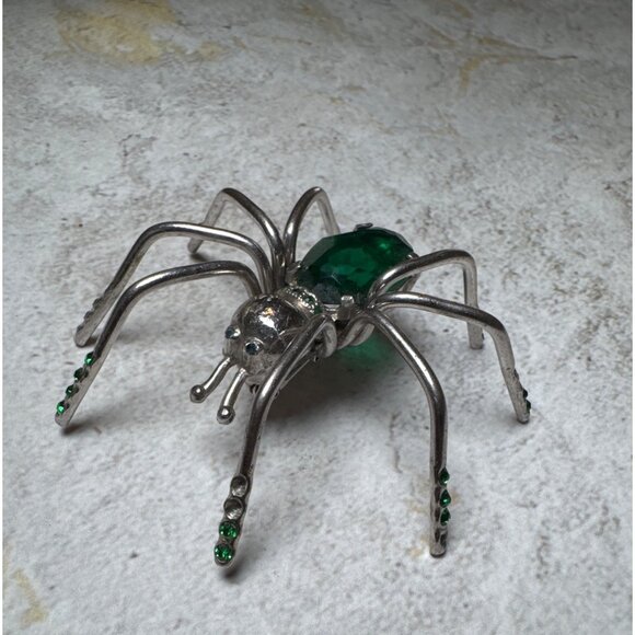 Vintage 1920s Large Spider Green Crystal and Stone Figural Brooch Pin - Picture 3 of 11